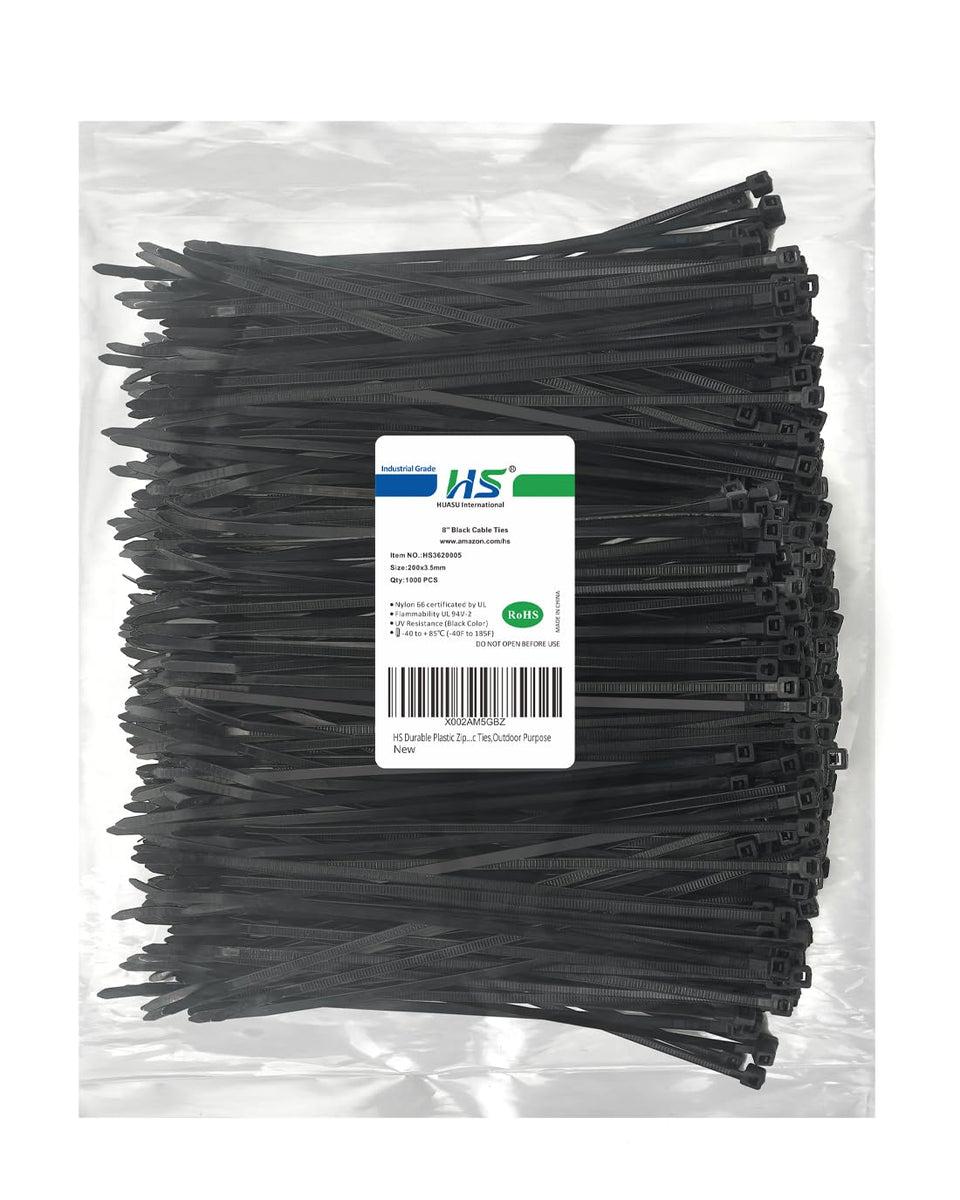 HS durable 8-inch zip ties ideal for bulk organization and quick installations.