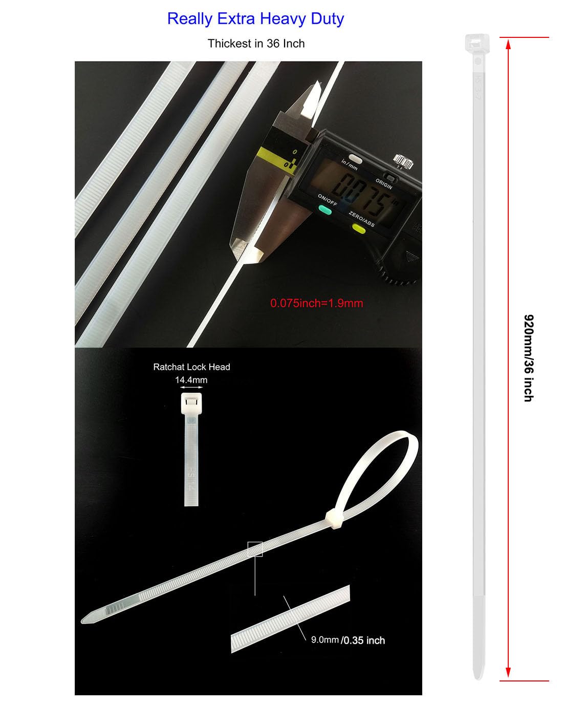 HS zip tie teeth engagement close-up showing self-locking mechanism