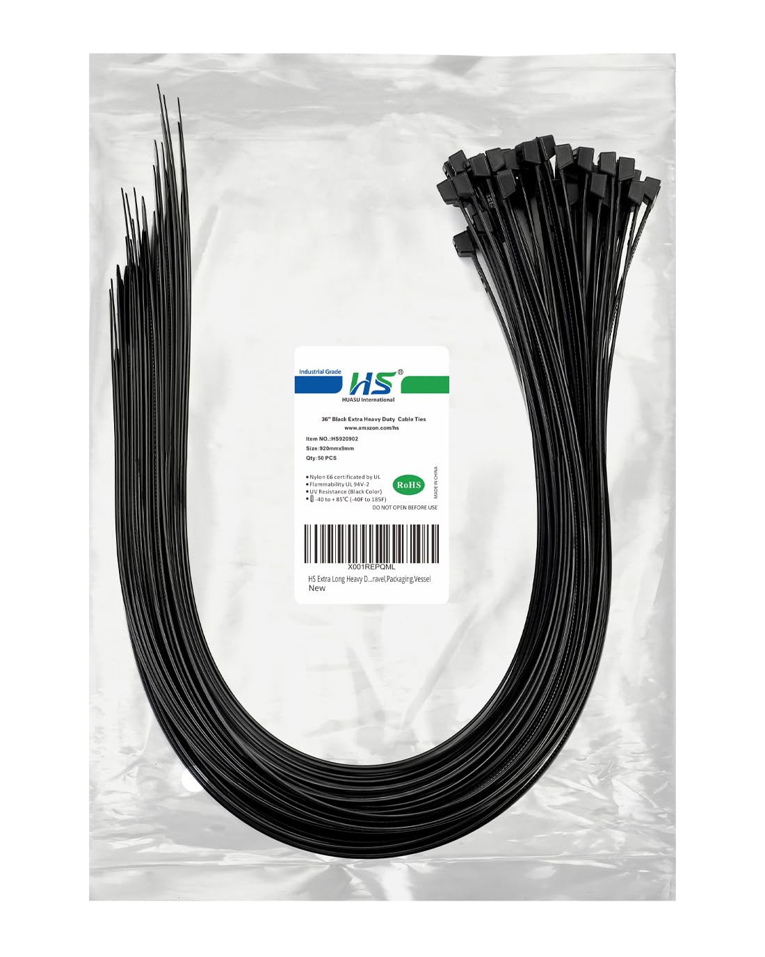 HS extra-long zip ties 36-inch pack for heavy-duty bundling.