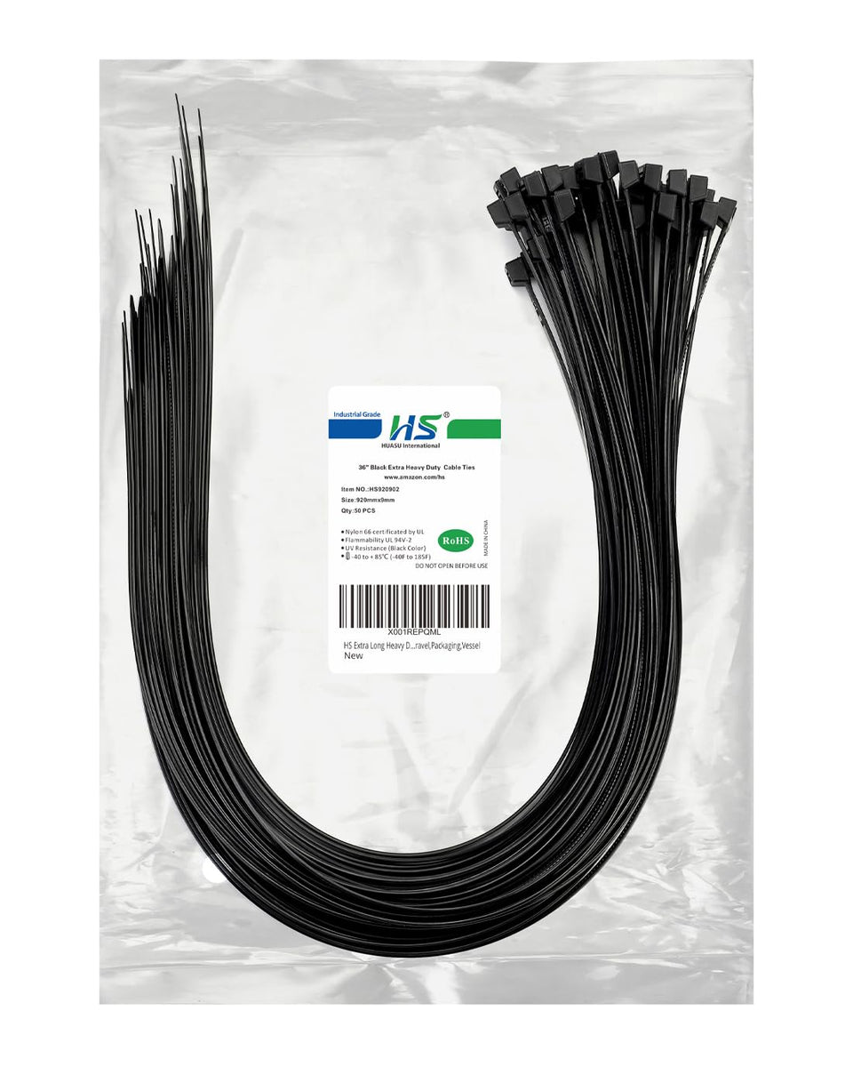 HS extra-long zip ties 36-inch pack for heavy-duty bundling.