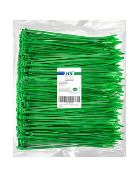 HS Green Zip Ties 8 inch closeup showing durable nylon teeth for secure bundles.