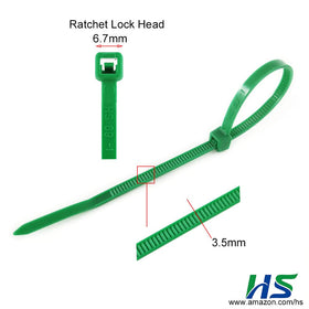 HS Green Zip Ties 8 inch bulk packaging highlights value and organized storage.