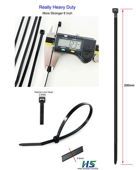 HS heavy-duty 50 lb self-locking zip ties 8 inch for automotive tasks