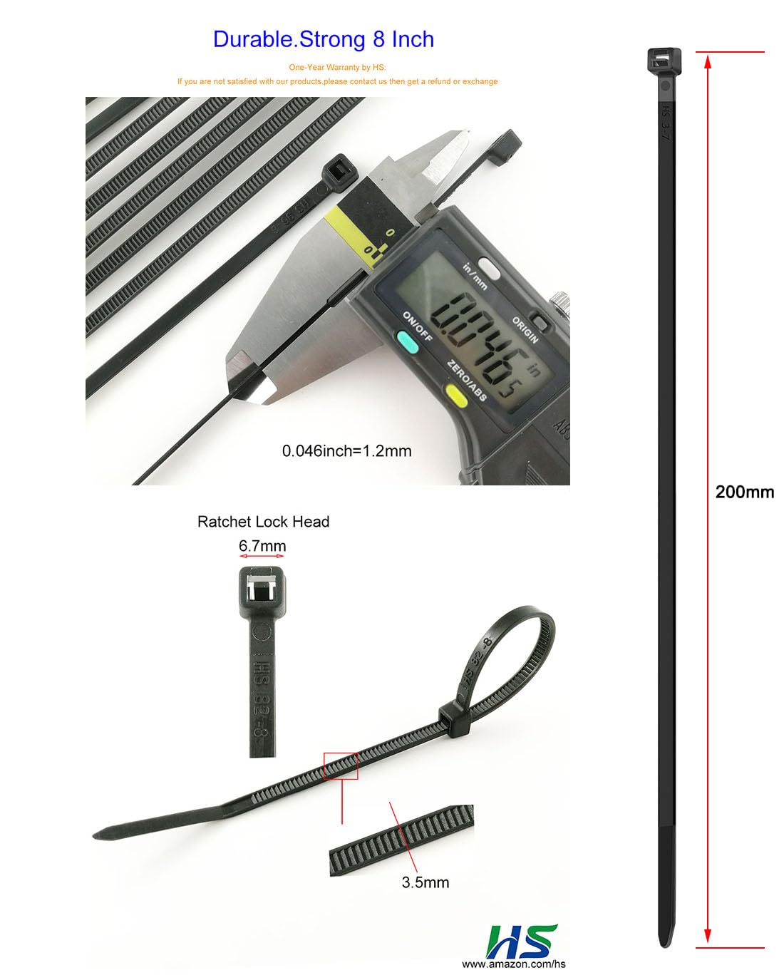 HS UV-rated black cable ties provide weather-resistant outdoor wiring security.
