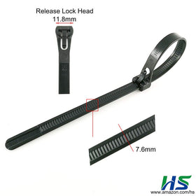 Close-up of HS zip tie teeth gripping securely for durable, reusable bundles