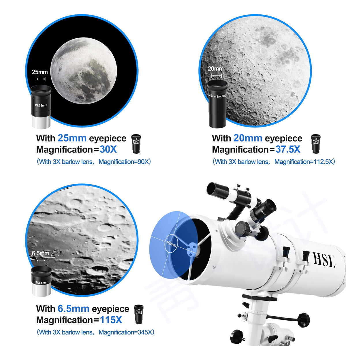 HSL 150EQ triple-magnification setup for versatile observing.