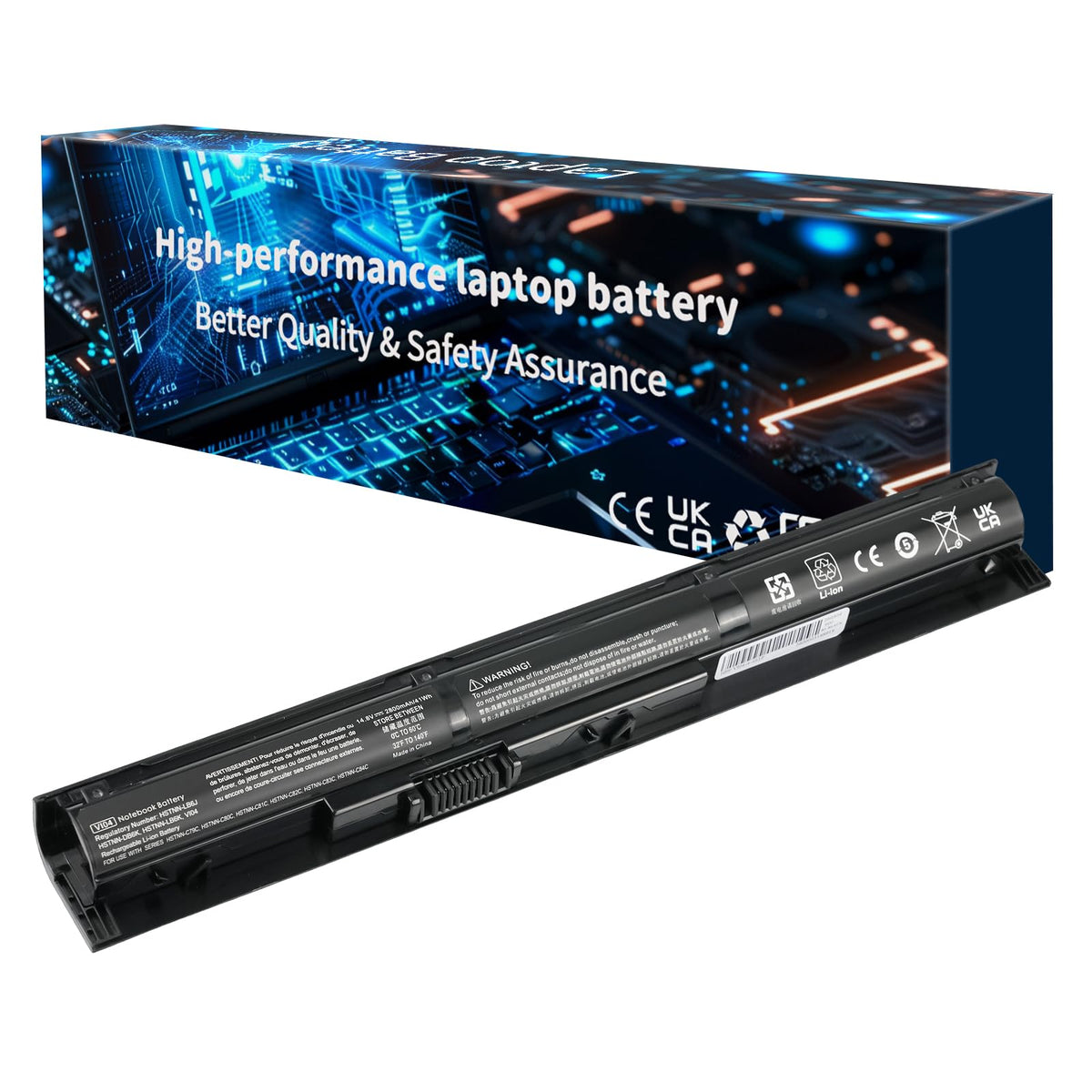 HSX 756743-001 VI04 battery front view showing ready-to-install compatibility with HP Pavilion laptops