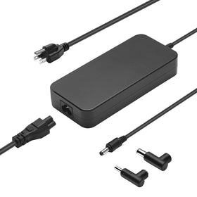 HSXIRQA 120W AC charger closeup showing durable 4.5x3.0 mm tip for MSI laptops.