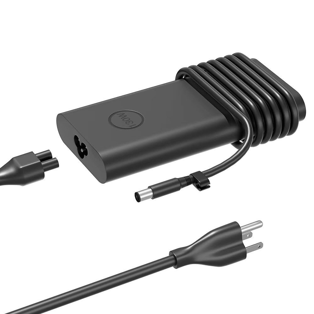 HSXIRQA 130W charger for Dell Inspiron All-in-One, front view, compact travel-ready design.