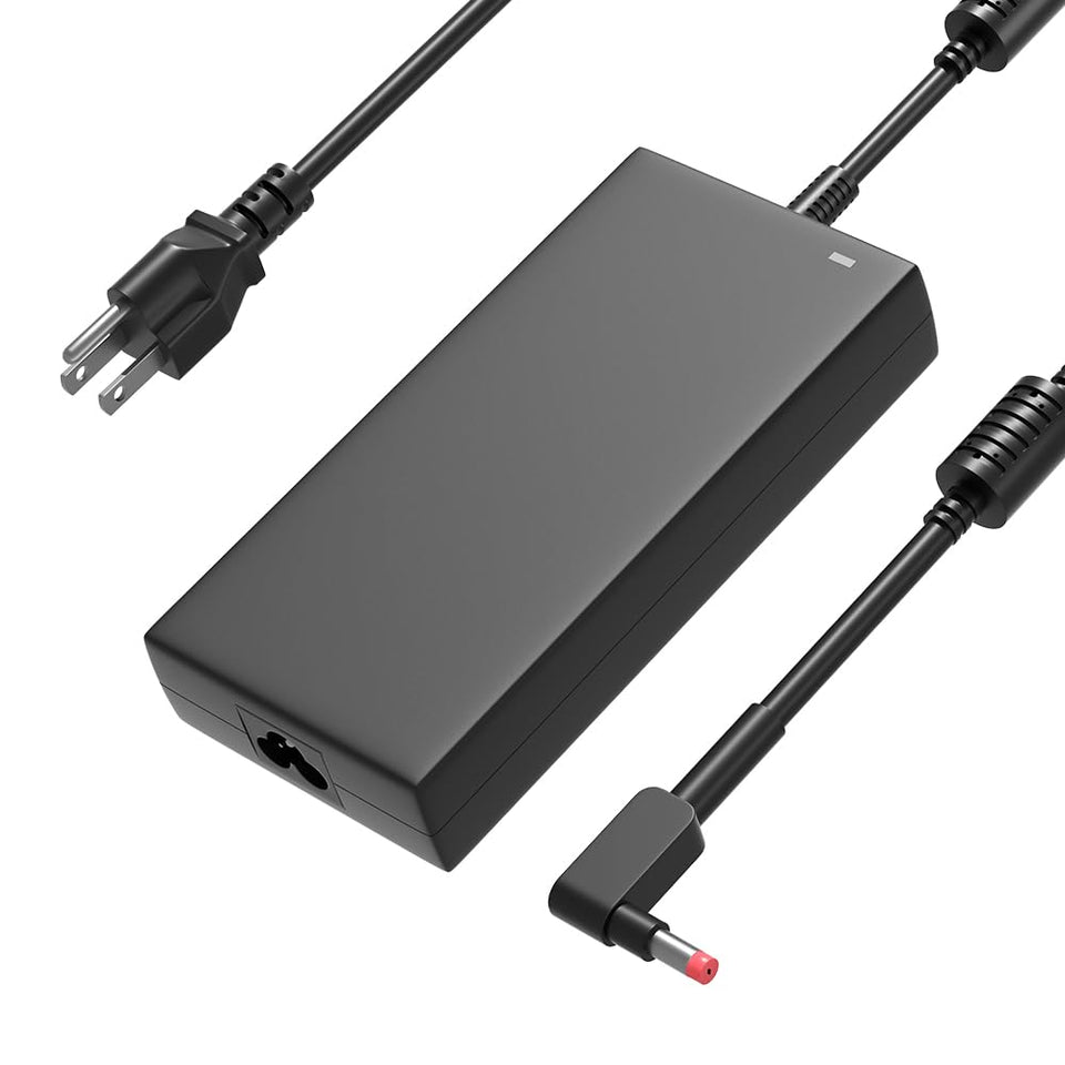 HSXIRQA 180W charger front view showing compact brick and cable for reliable power