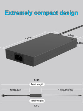 HSXIRQA 230W adapter with detachable cord simplifies packing.