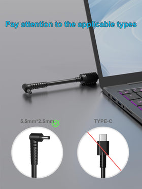 HSXIRQA 65W charger with coiled cable, compact on-the-go setup