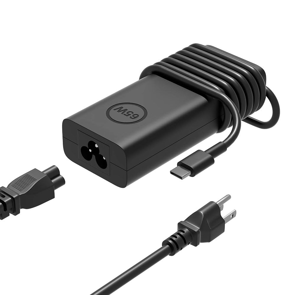 HSXIRQA 65W USB-C charger powers a Dell Latitude setup for efficient charging.