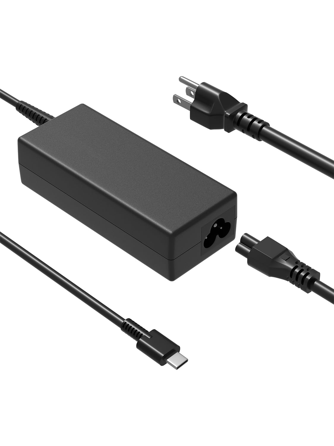 HSXIRQA 65W USB-C charger front view shows compact design for easy desk setup.