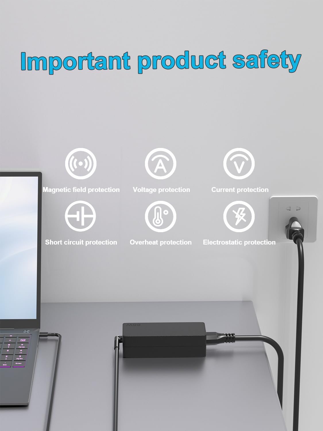 HSXIRQA 65W charger supports worldwide input for global travel.