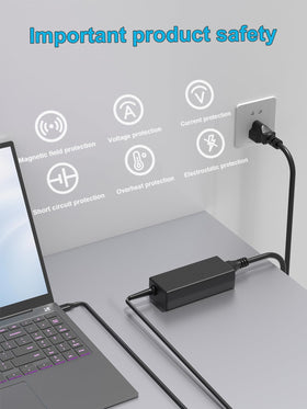 HSXIRQA charger plugged into an Acer Chromebook 15, fast reliable charging