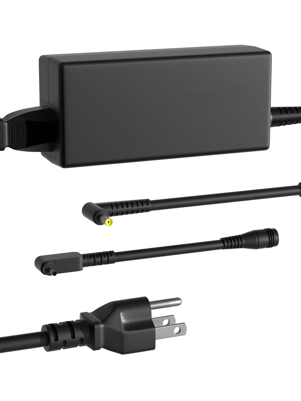 HSXIRQA charger front view showing compact adapter and brand benefit of portability