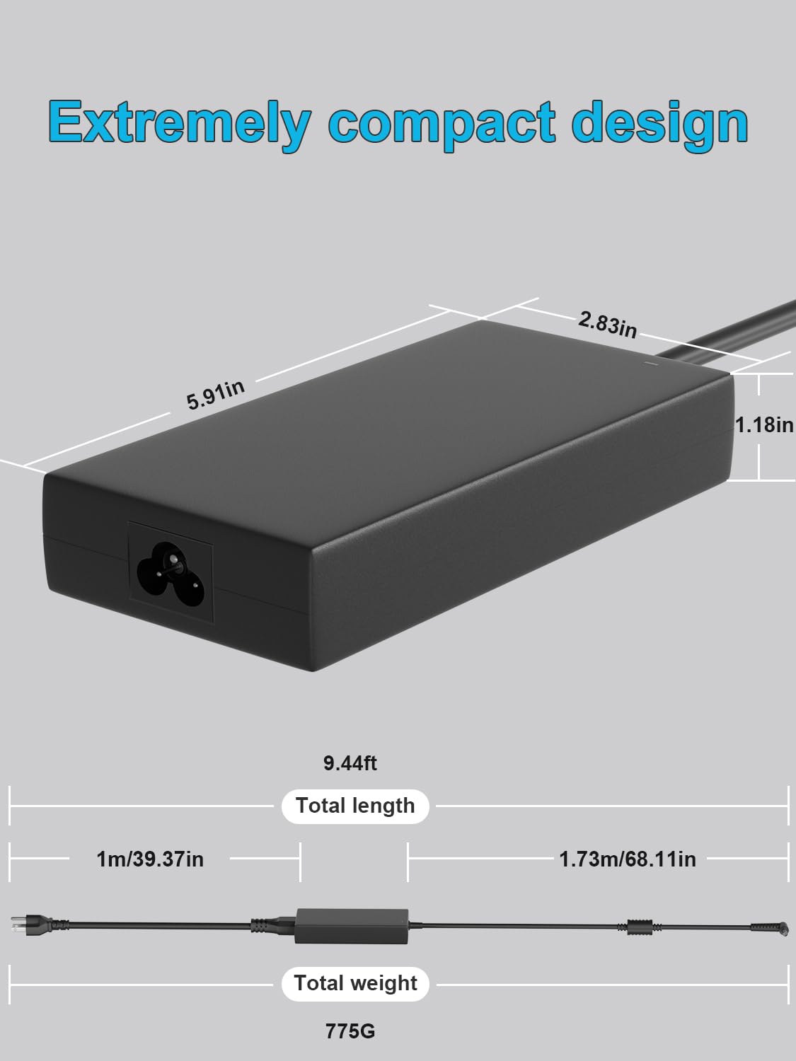 HSXIRQA compact travel design fits easily in a laptop bag for on-the-go charging.