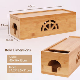HTB dimensioned bamboo cable box 15-7-6-3-5-1 inches fits multiple power boards