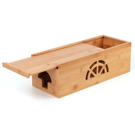 HTB extra-large bamboo cable box with lid hides cords behind TVs for a tidier living area