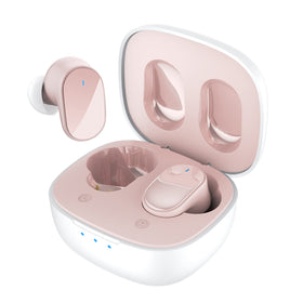 HTC Earbuds 7 pink case charging on the go, showing portable power for listening