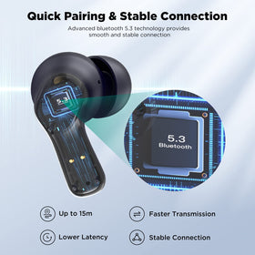 HTC Wireless Earbuds with Bluetooth 5.3 delivers fast pairing and stable connections.
