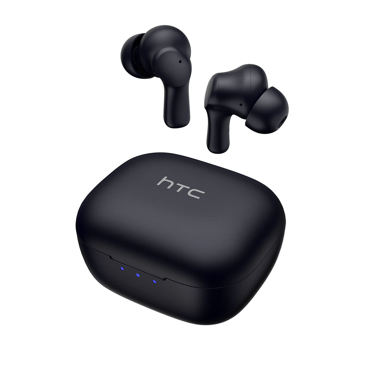HTC Wireless Earbuds case-open view highlighting portable charging.
