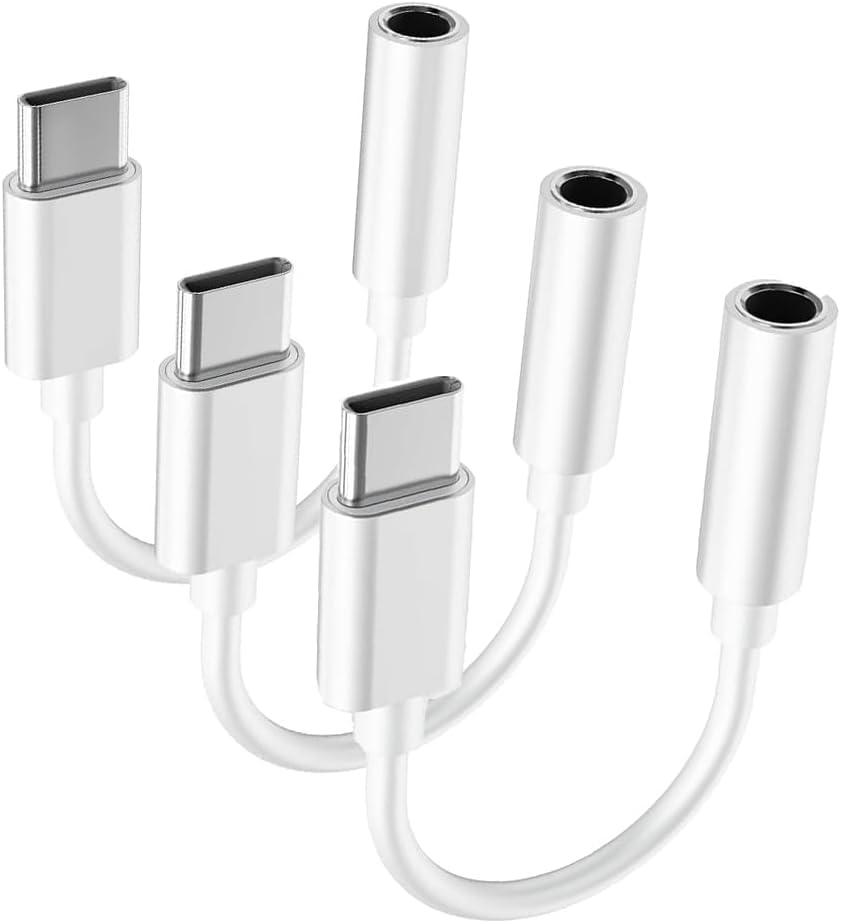 Htrenc USB-C to 3.5mm adapter front view showing compact design for portable audio