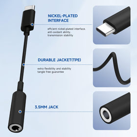 Htrenc USB-C to 3.5mm adapter compatible with iPhone and Samsung devices.