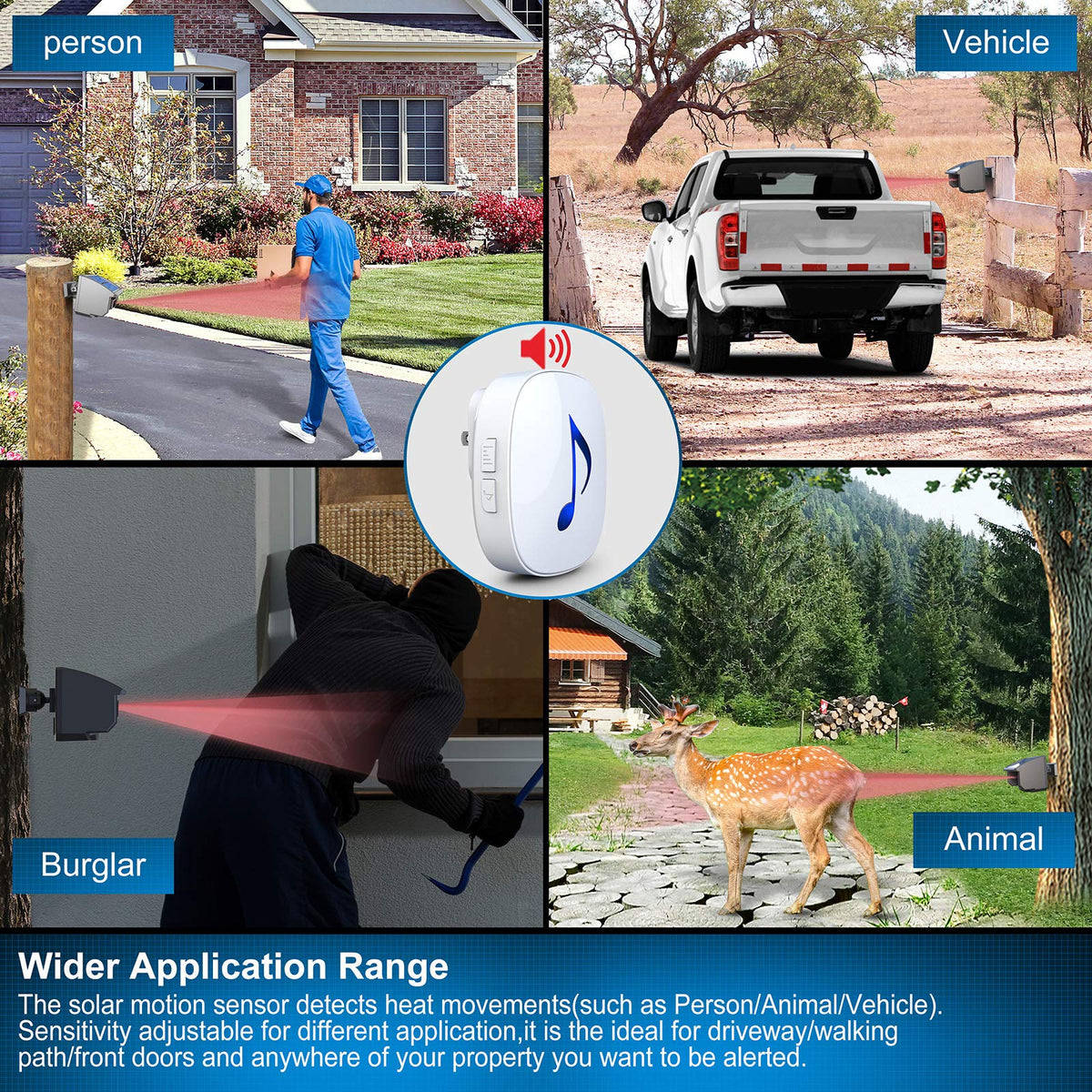 HTZSAFE receiver placed indoors on shelf showing convenient audible alerts at home