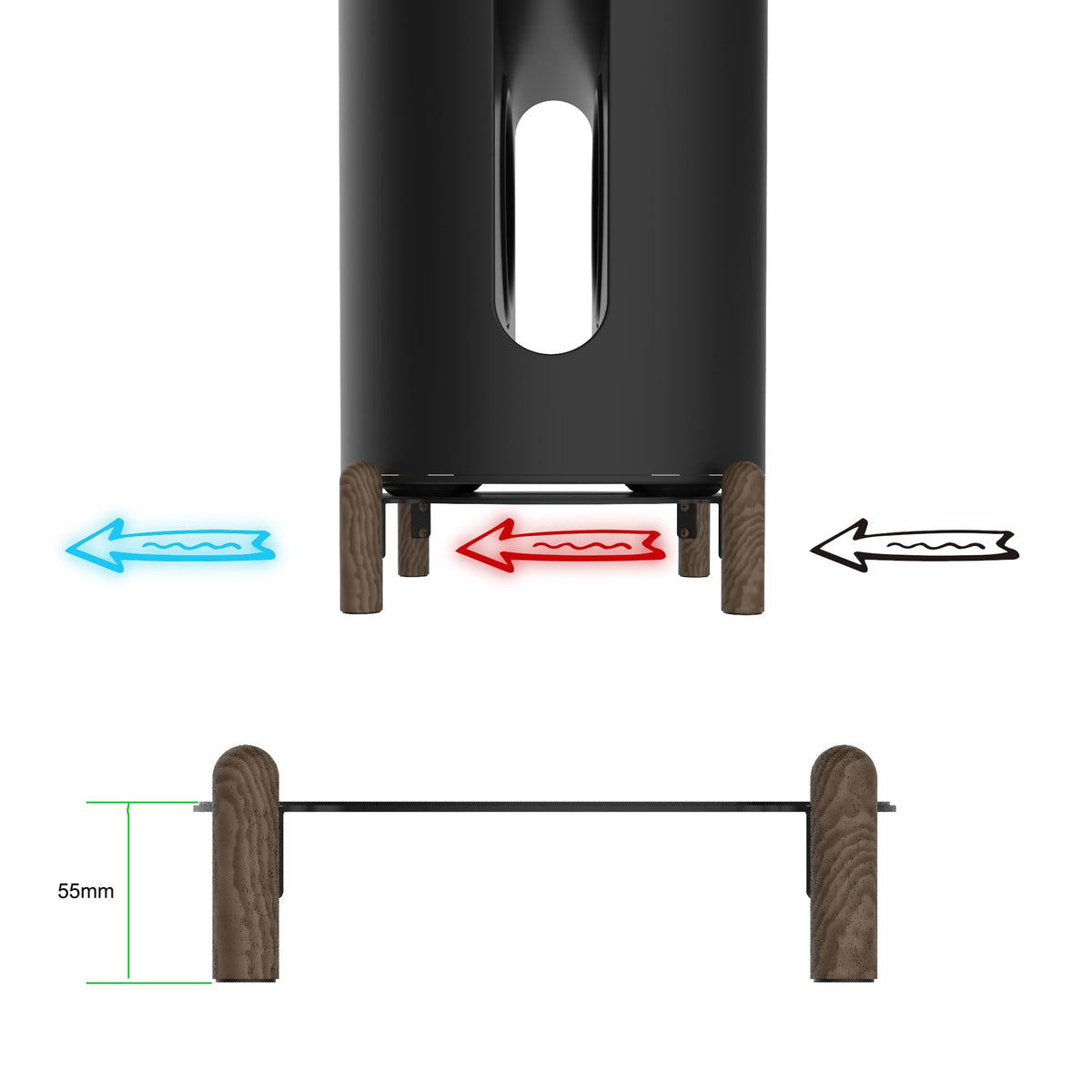 H Huaberich Black Walnut Sub Mini stand, top view, provides a stable platform for the Sub Mini.
