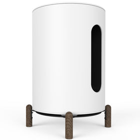 H Huaberich Black Walnut Sub Mini stand, dark walnut wood with black metal finish complementing decor.