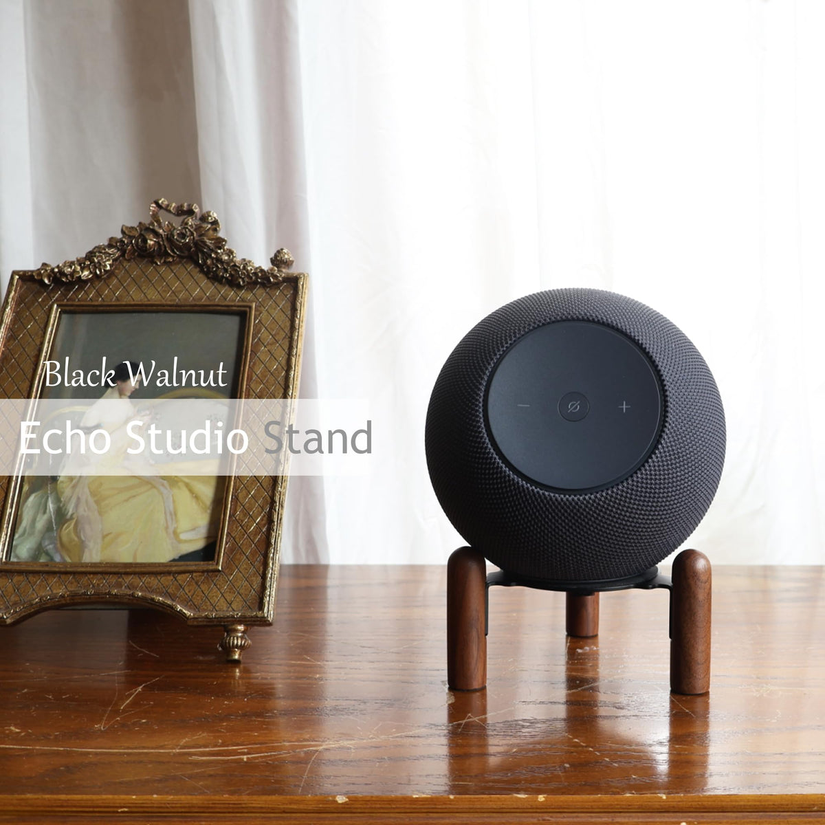 H Huaberich desk stand with non-slip pad stabilizes Echo Studio on any surface.