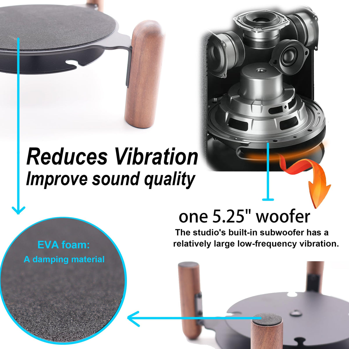 H Huaberich desk wood stand metal chassis – solid support reduces vibration during playback.