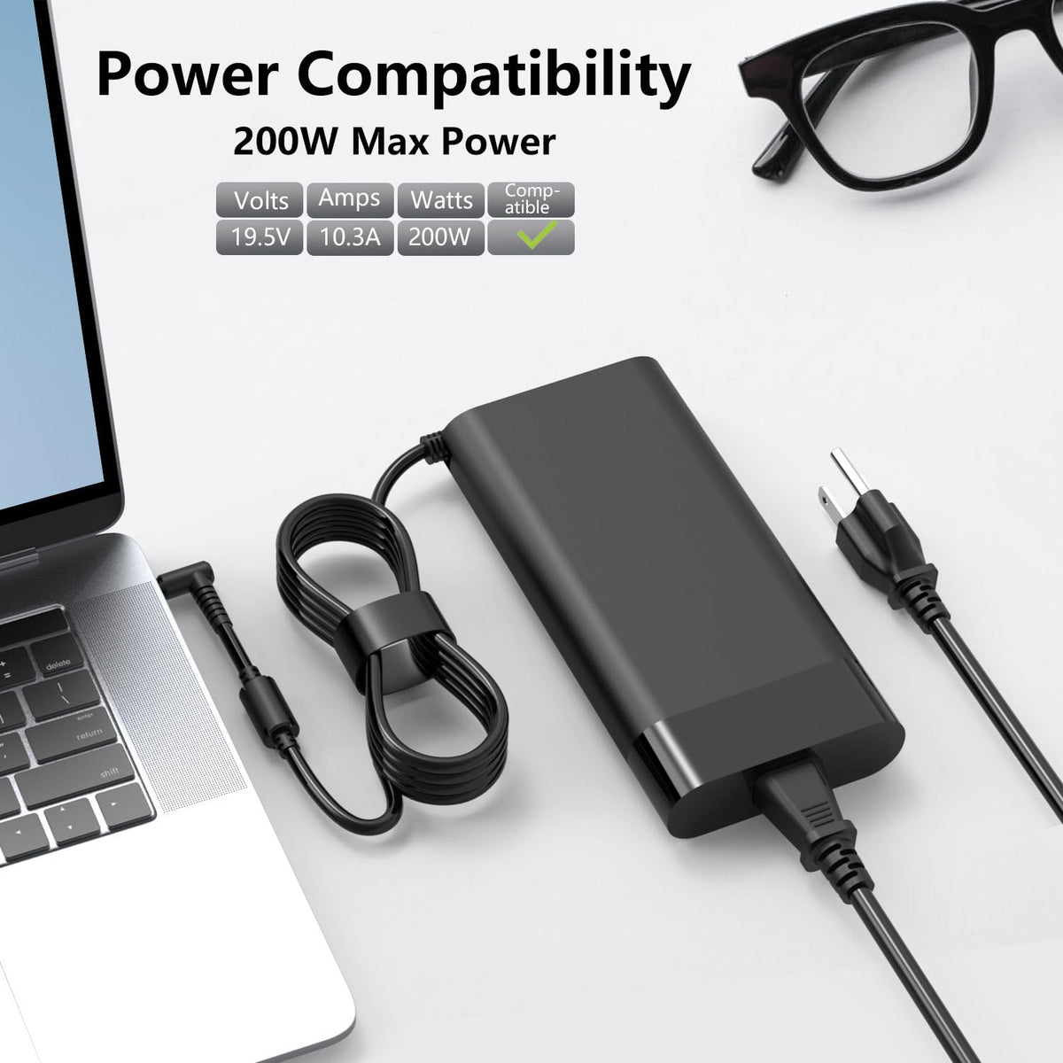 HUALA adapter label with printed specs (19.5V 10.3A) for easy verification benefit