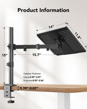HUANUO arm joint detail showing swivel and tilt, enables precise positioning