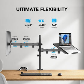 HUANUO mounted 32-inch monitor and laptop demonstrating ergonomic placement