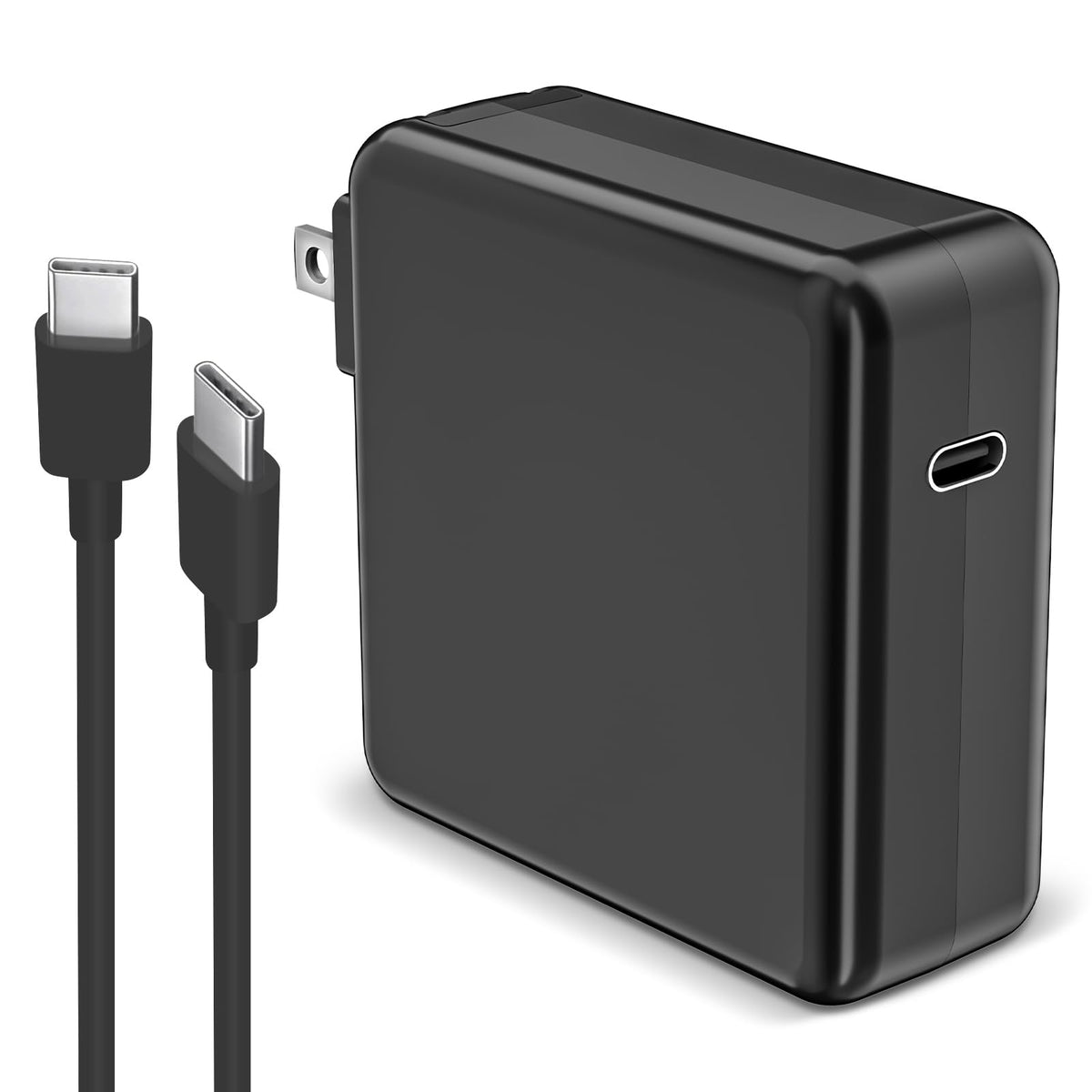 HuanXiLu MacBook Pro charger side view showing slim black design and quick charging potential.