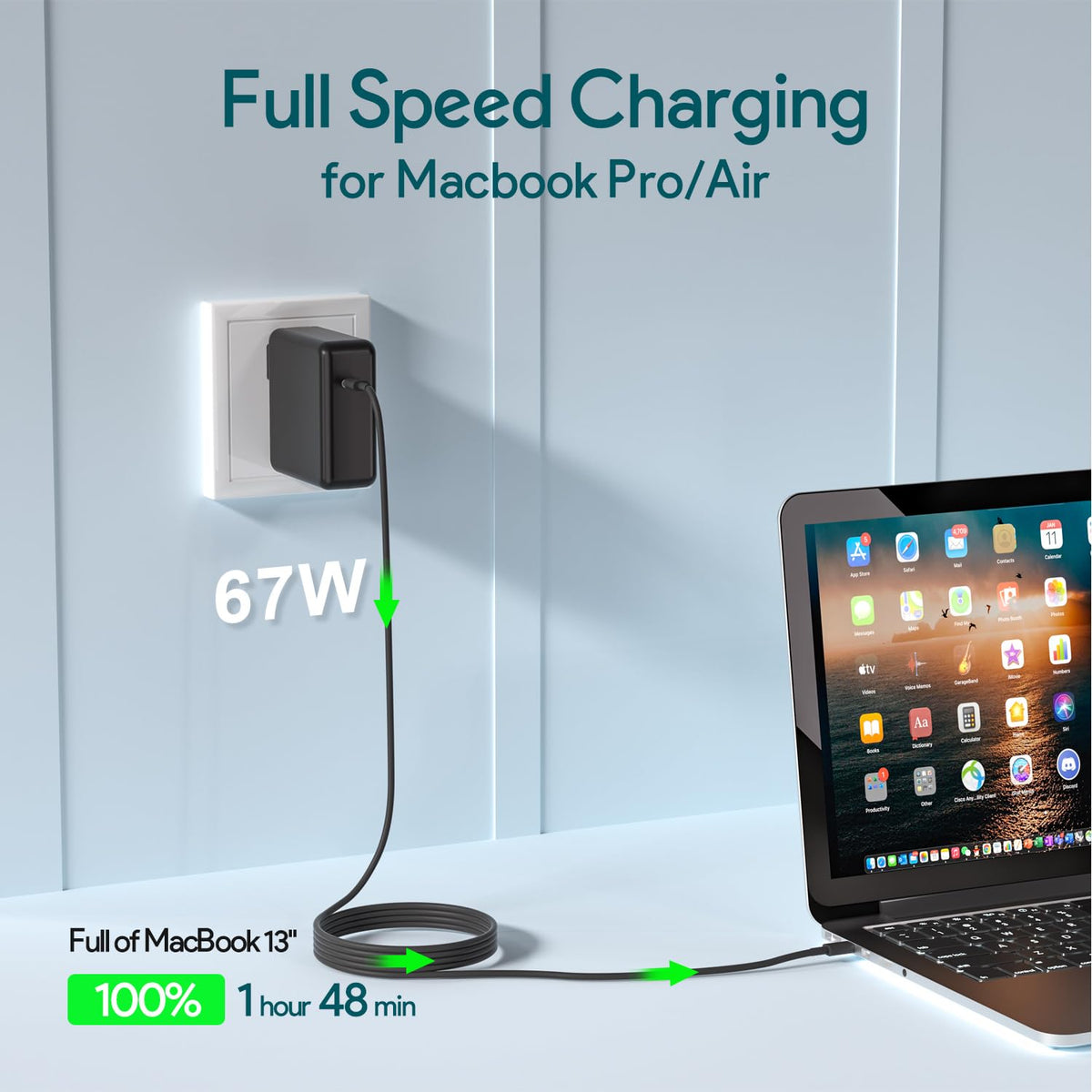 HuanXiLu USB-C cable 6.6ft included for flexible desk setup and fast data transfer.