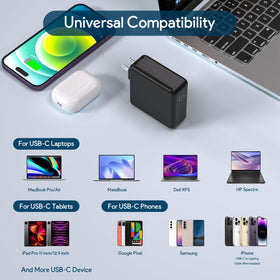HuanXiLu USB-C charger from a front angle highlights portable power for MacBooks.