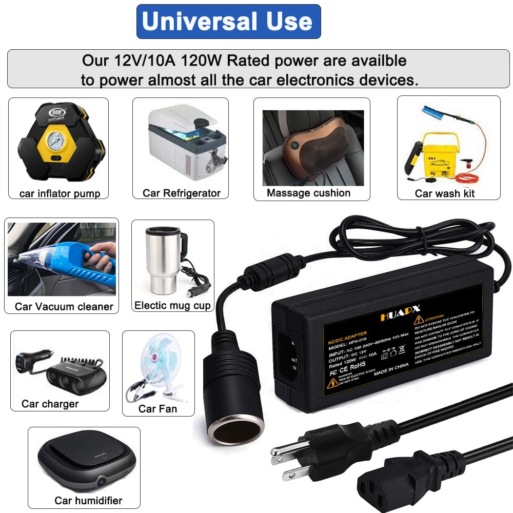 HUAPX 12V DC adapter for car vacuum cleaner use in a vehicle toolkit.