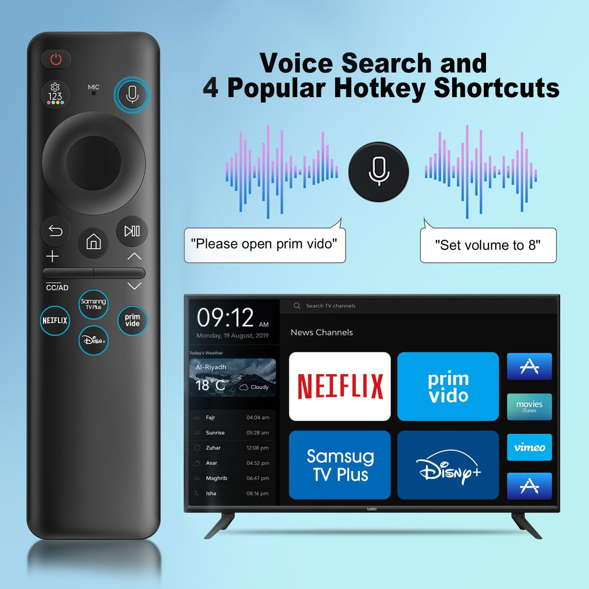 HUAYU BN59-01432A remote with four shortcut buttons for quick streaming access