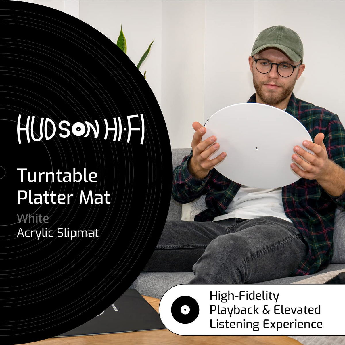 Hudson Hi-Fi acrylic mat with label recess for precise record alignment during spins.