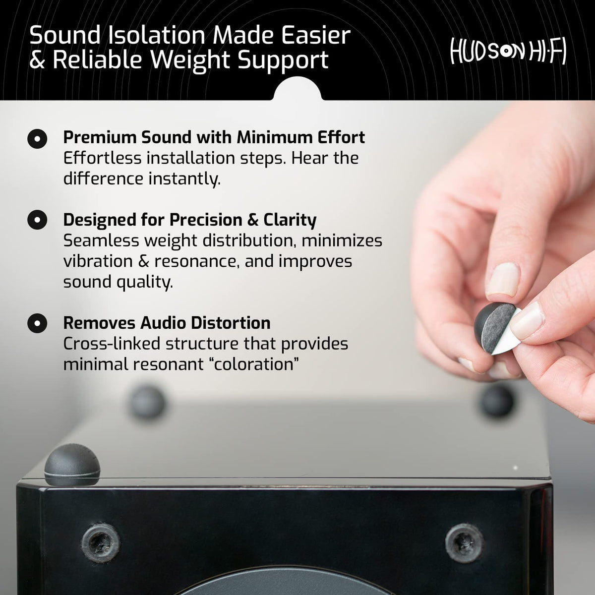 Hudson Hi-Fi adhesive backing demonstrates simple multi-component setup.