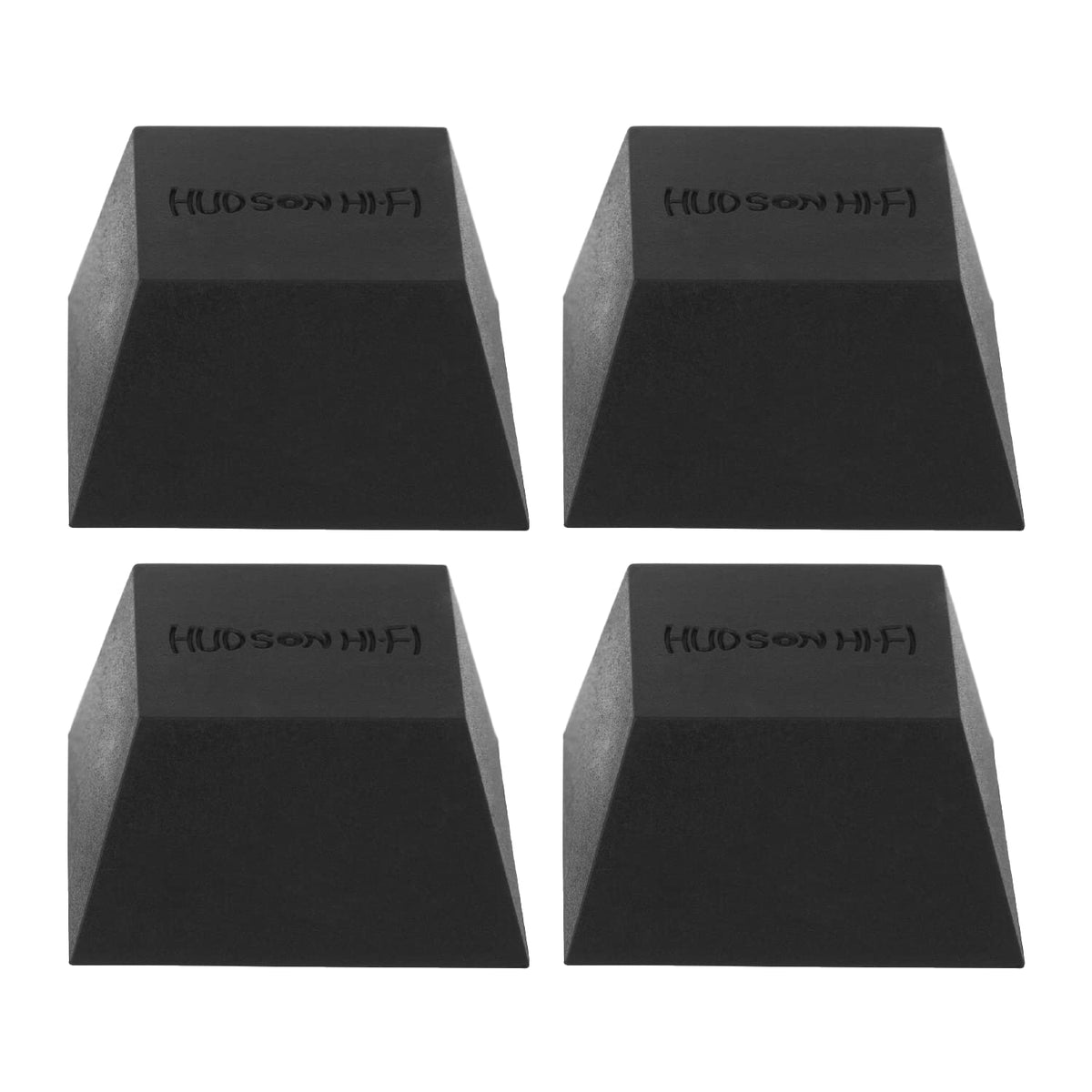 Hudson Hi-Fi Block Silicone Isolation Feet 4-pack on display, preventing vibration and surface marks.