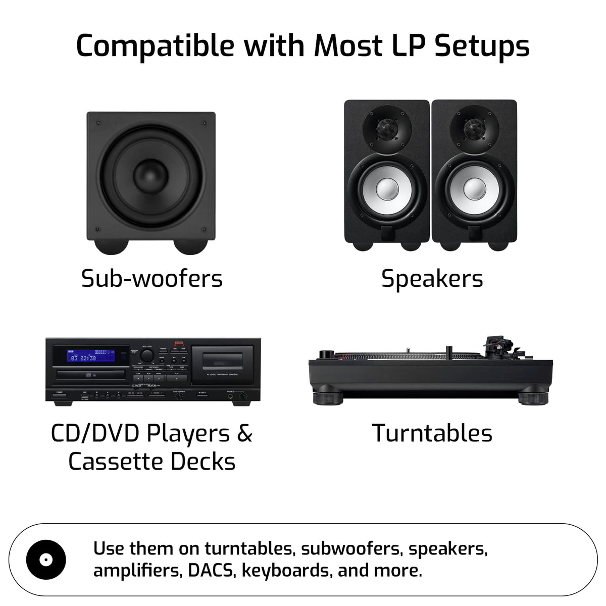 Hudson Hi-Fi Block Silicone Isolation Feet on carpeted floor stay secure and protect surfaces.