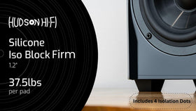 Hudson Hi-Fi Block Silicone Isolation Feet under a subwoofer reduce resonance and tighten bass.