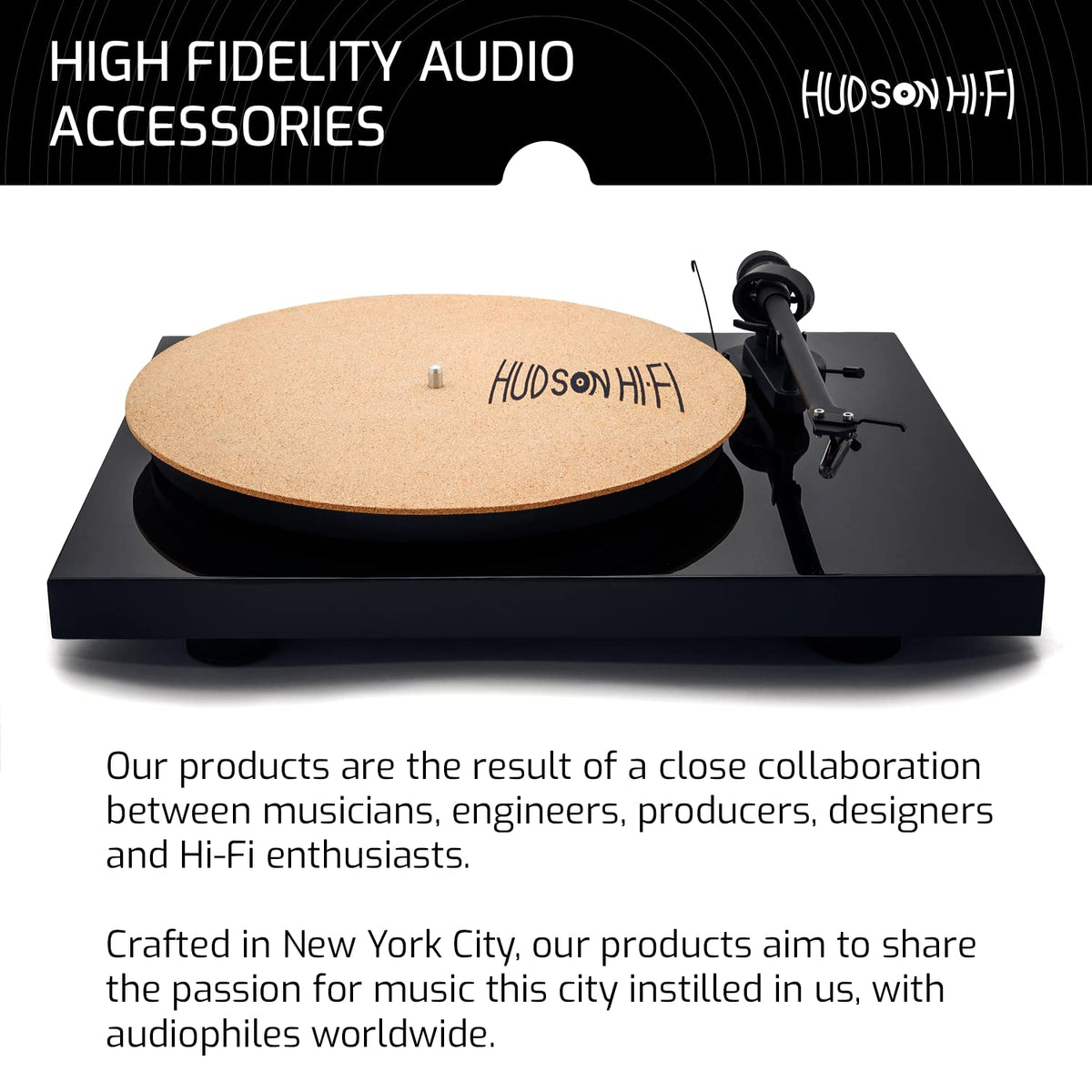 Hudson Hi-Fi Corkery packaging open reveals premium cork composition and anti-static slipmat design