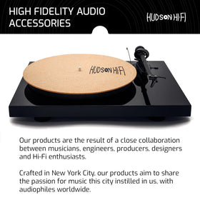 Hudson Hi-Fi Corkery packaging open reveals premium cork composition and anti-static slipmat design