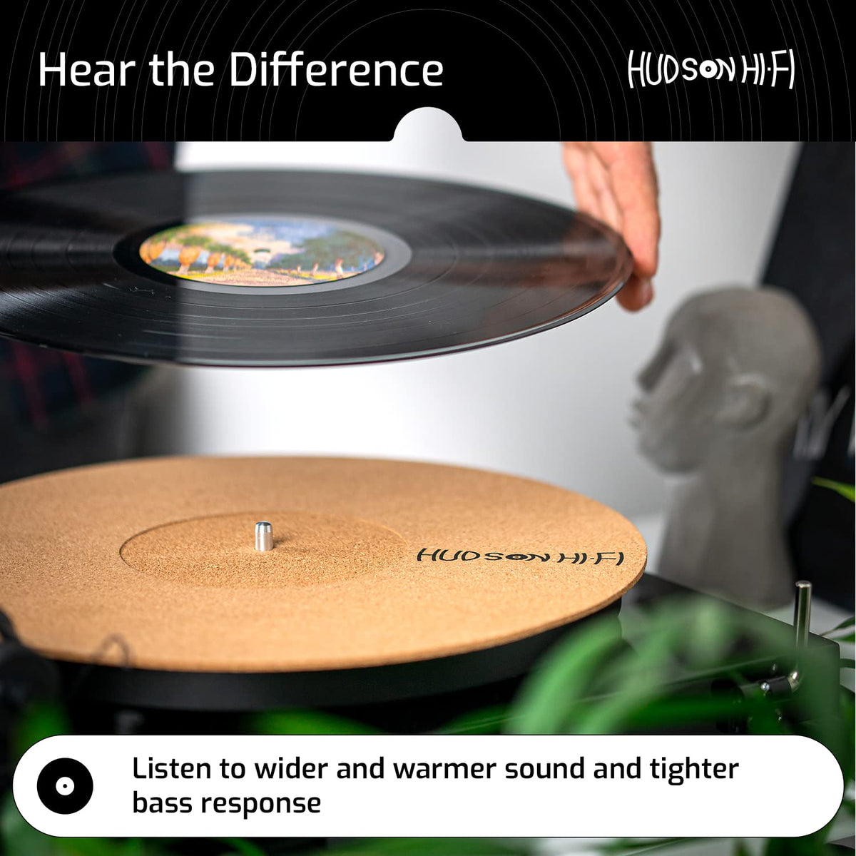 Hudson Hi-Fi Corkery turntable mat in packaging shows secure, scratch-resistant protection for safe shipment